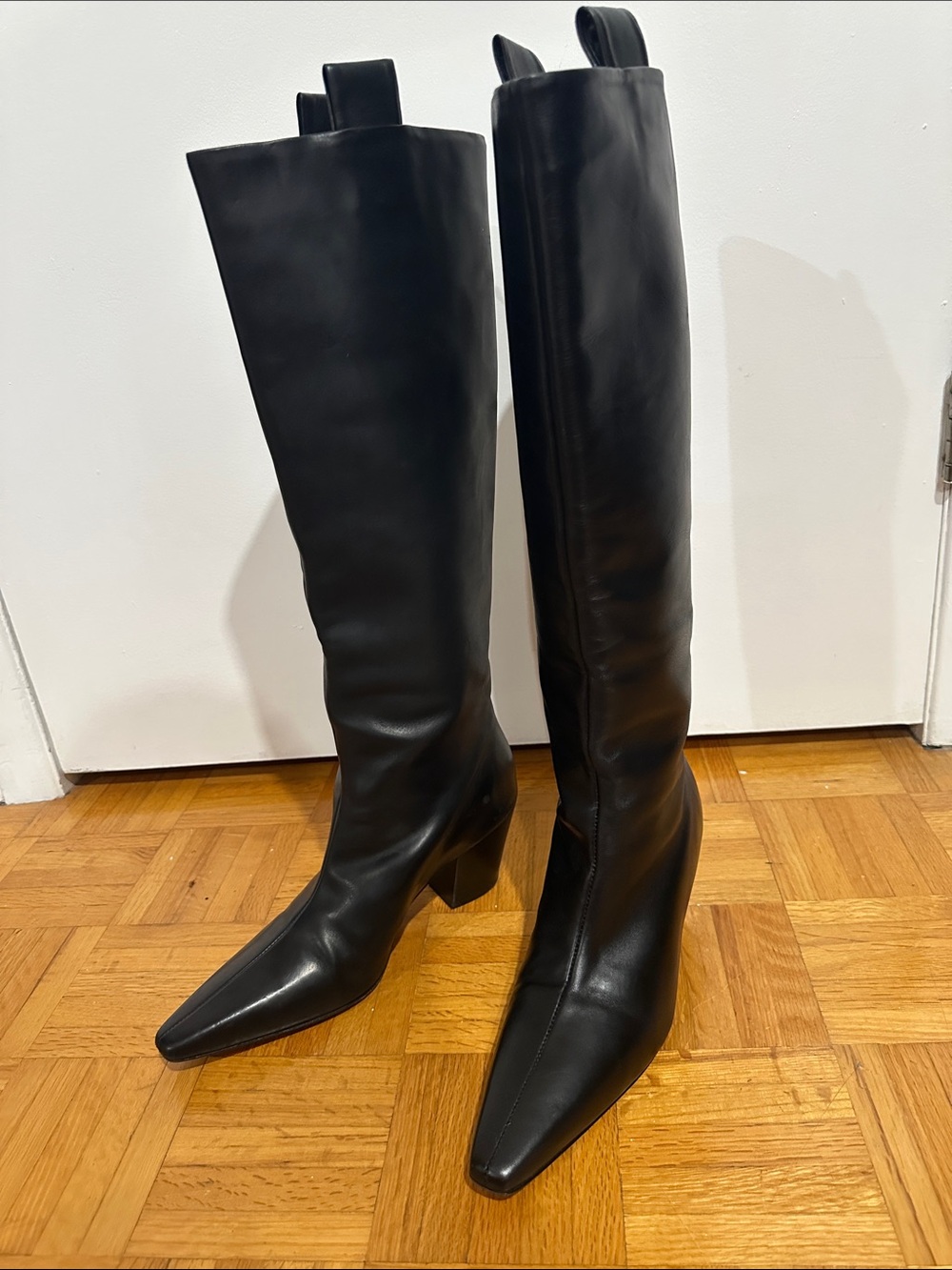 Toteme Black Leather Over-The-Knee Pointed Boots